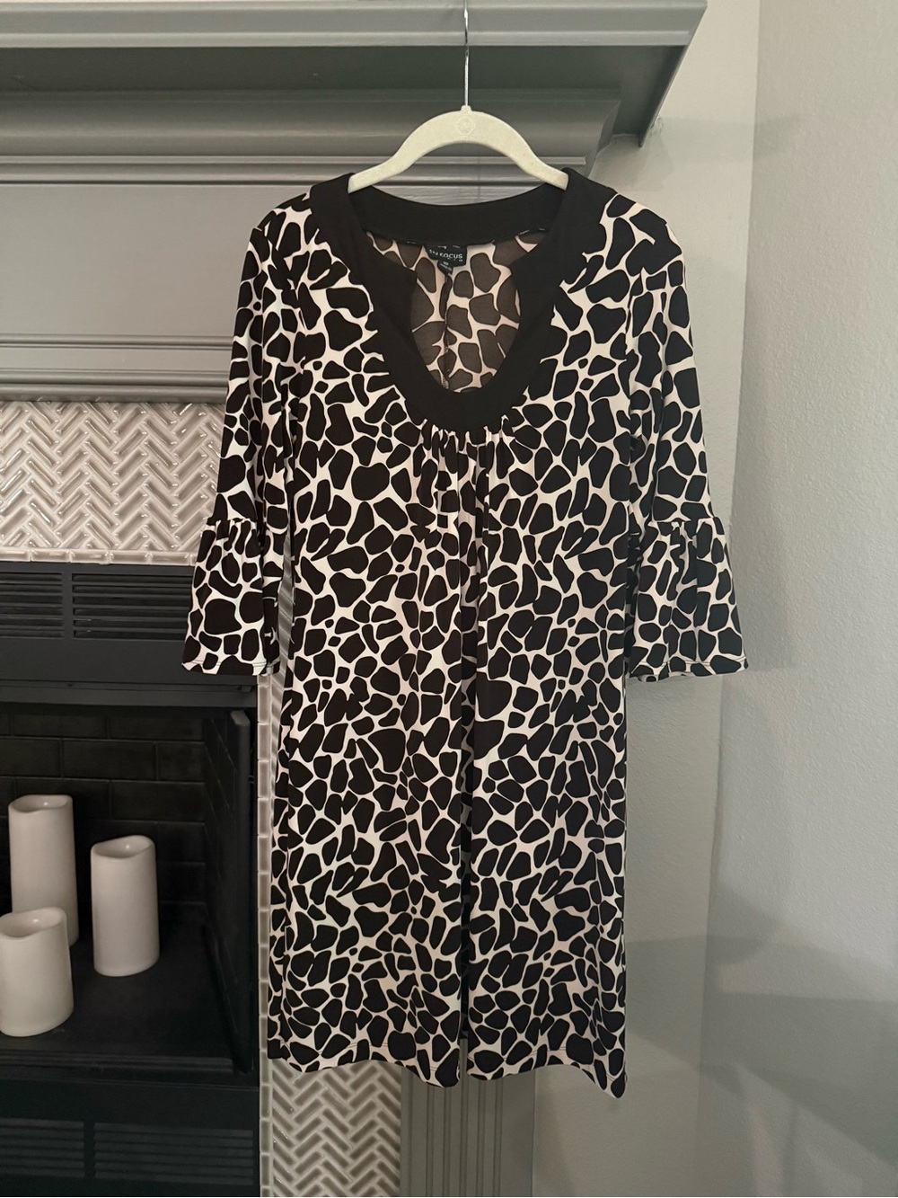 Printed Brown  & Cream Chemise with Scalloped V-Neck